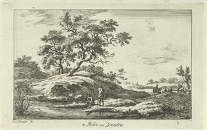 Rejsende ved vandet Te Rolde i Drenthe (titel på objekt) Landskaber (a-f) (serietitel) af Carel Lodewijk Hansen