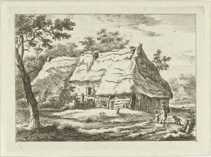 Kvinde med barn på en gård Landskaber (1-6) (serietitel) af Carel Lodewijk Hansen