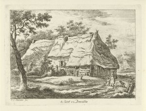 Kvinde med barn på en gård Te Eext i Drenthe (titel på objekt) Landskaber (1-6) (serietitel) af Carel Lodewijk Hansen