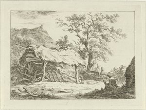 Siddende figur ved en lade Landskaber (1-6) (serietitel) af Carel Lodewijk Hansen
