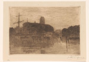 Udsigt over Nieuwe Haven i Dordrecht om natten af Carel Nicolaas Storm van 