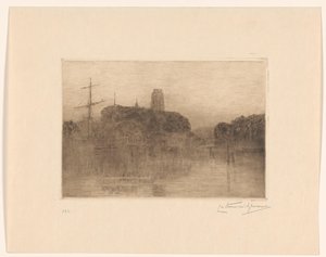Udsigt over Nieuwe Haven i Dordrecht om natten af Carel Nicolaas Storm van 