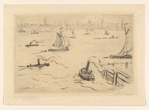 Flod med skibe nær en by af Carel Nicolaas Storm van 