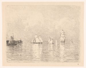 Sejlskibe ved rederiet i Cuxhaven af Carel Nicolaas Storm van 