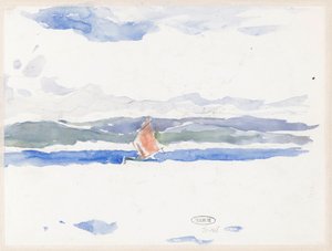 Udsigt over havet med båd (?) af Carel Nicolaas Storm van 