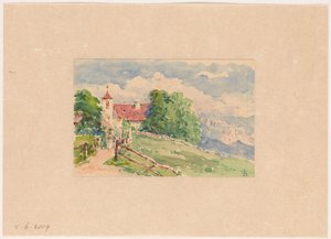 Oberbozen, en smal vej fører til en kirke på en bjergskråning