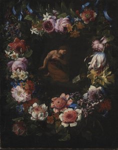 En krans af blomster af Carel de Vogelaer