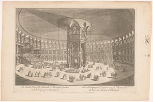 Udsigt over det indre af Rotunda i Ranelagh Gardens i London med en gruppe, der spiser et måltid Det indvendige billede af Rotunda i Renelagh Gardens med selskabet til morgenmad (titel på objekt) af Carington Bowles