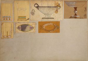 Udvalg af designs, House of Carl Faberge (blyant og akvarel på papir)