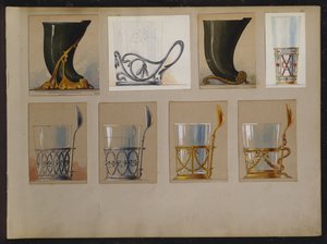 Udvalg af designs, House of Carl Faberge (blyant og akvarel på papir)