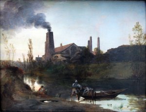 Tysk: "Walzwerk Neustadt-Eberswalde" eller "Valsemøllen nær Eberswalde" Valsemøllen Neustadt-Eberswalde af Carl Blechen