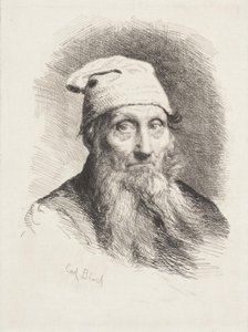 En gammel mand med hue. Brystbillede af Carl Bloch
