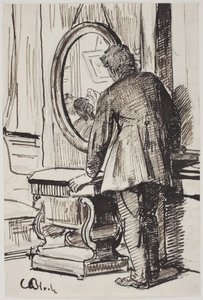 En ung mand betragter tre kvinder i et spejl af Carl Bloch