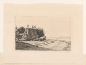 Høstak ved landevej af Carl Bloch