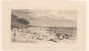 Strand med småsten, ved havet af Carl Bloch