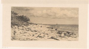 Strand med småsten, ved havet af Carl Bloch