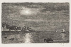 Strandparti ved Hellebæk. Måneskin af Carl Bloch