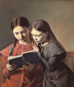 Kunstnerens søstre Signe og Henriette læser en bog, 1826 af Carl Christian Constantin Hansen