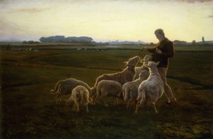 En hyrde og hans får med gæs hinsides, 1896 af Carl Christian Ferdinand Wentorf