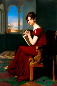 ""Portræt af en ung kvinde med tegneværktøj"" (Ung Dame med tegneredskaber) Maleri af Carl Christian Vogel von Vogelstein (1788-1868) 1816 Olie på lærred Dim 70x48,5 cm Statens Kunstgalleri, Dresden