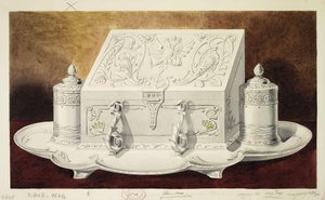 Design af en blækstand formet som en kiste. Serie Storprinsesse Maria Pavlovnas medgift, 1