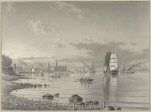 Forsendelse på Øresund med Helsingør og Kronborg Slot i det fjerne af Carl Emil Baagoe