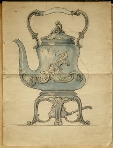 En formet sølvkedel og stativ, House of Carl Faberge