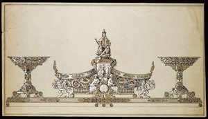 Tegning af en oval kurv af sølv, House of Carl Faberge