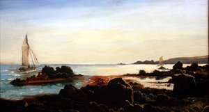 Kystlandskab med sejlbåde af Carl Frederik Sorensen