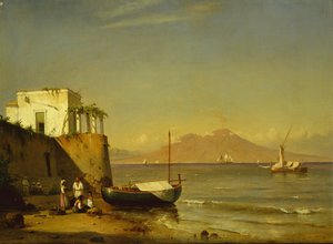 Vesuv set fra Capri (olie på lærred) af Carl Frederik Sorensen
