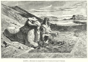 Antikvitetssælger på vejen fra Luxor til Karnak, Egypten (litho) af Carl Friedrich Heinrich (after) Werner