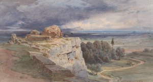 Udsigt over Norba fra nord mod San Felice Circeo, 1856. af Carl Friedrich Heinrich Werner