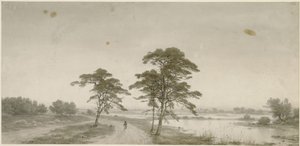 Fladt landskab med vandrer af Carl Friedrich Lessing