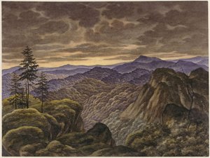 Bjerglandskab ved solnedgang af Carl Friedrich Lessing