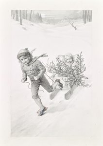 To børn på rejse gennem et vinterlandskab af Carl Fröschl