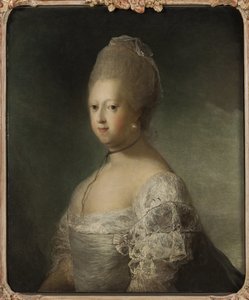 Caroline Mathilde af Hannover, prinsesse af Storbritannien og dronningsgemal af Danmark og Norge - Portræt af Caroline Matilda af Storbritannien (1751-1775), dronning af Danmark, af Pilo, Carl Gustaf (1711-1793). Olie på lærred. Mål: 76x63 cm. Nationa