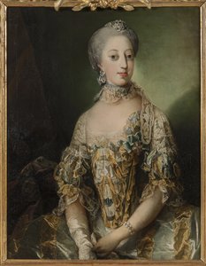 Sophie Madeleine af Danmark, Dronning af Sverige - Portræt af Sophia Magdalene af Danmark (1746-1813), Dronning af Sverige, af Pilo, Carl Gustaf (1711-1793). Olie på lærred