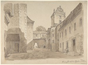 Udsigt over gården på slottet Döben af Carl Gustav Carus