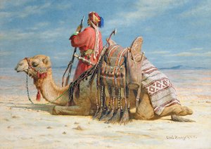 En nomade og hans kamel hviler i ørkenen, 1874
