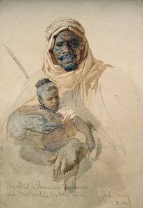 Bachist, en Howazeen Bedawee og Mabzookh, hans lille søn, 1859 (blyant og wc-vask på papir)