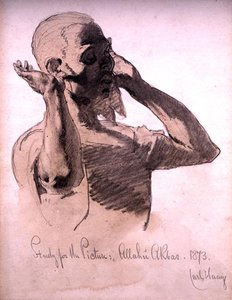 Figur Praying, en undersøgelse til billedet, Allahu Akbar, 1873 (blyant og akvarelvask på papir) af Carl Haag