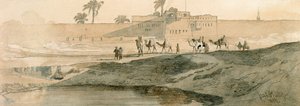 Udenfor Bab il Cadit, Cairo, 1859 (blyant og vask på papir) af Carl Haag