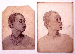 Studie af et afrikansk hoved (blyant og vask på papir) af Carl Haag