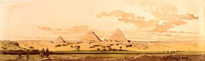 Pyramiderne i Giza, 1859 (wc på papir) af Carl Haag