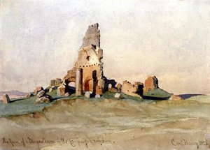 Ruinen af et mausoleum i det romerske landskab af Carl Haag