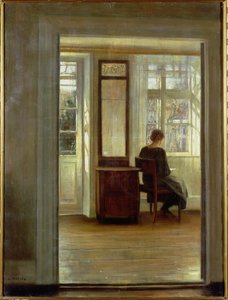 En dame i et interiør (olie på lærred) af Carl Holsoe
