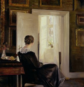 En kvinde sad ved en dør af Carl Holsoe