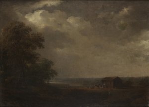 Landskab med huse og kvæg af Carl Johan Fahlcrantz