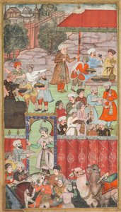 En fest for Babur arrangeret af hans halvbror Jahangir Mirza i Ghazni i maj 1505, fra en Babur-nama (Memoirs of Babur) af Carl Julius Rieden