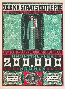 Plakat, der reklamerer for det 24. kongelige østrigske velgørenhedslotteri i 1912 af Carl Krenek